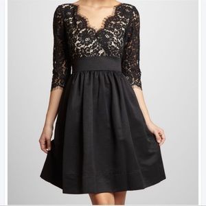 Eliza J Lace & Faille Black Dress Fit & Flare Cocktail 3/4 Sleeve Size 4